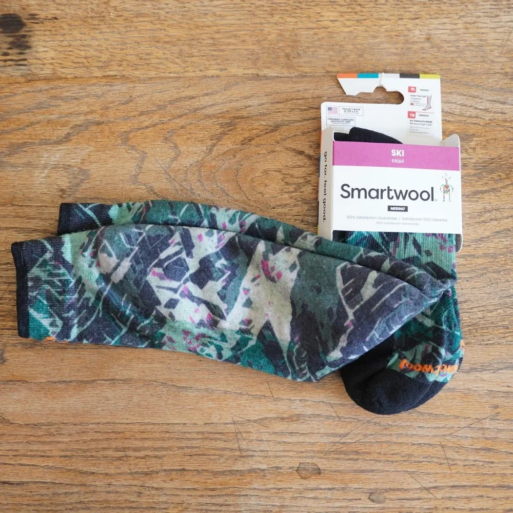 Smartwool Ski Targeted‎ Cushion Merino Wool Socks XL Over The Calf Green Print